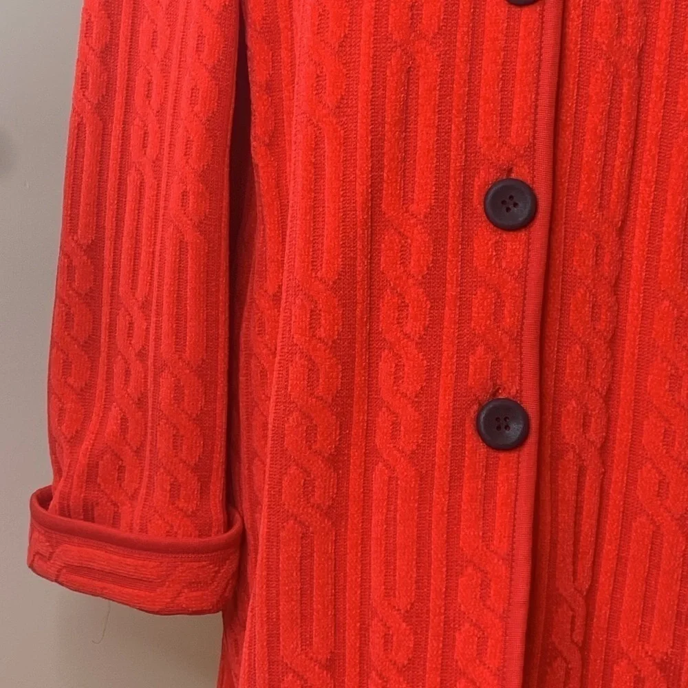 Lola Made in Italy Red Black Cable Knit Fur Collar Duster Cardigan Coat 8 44 - Picture 4 of 17